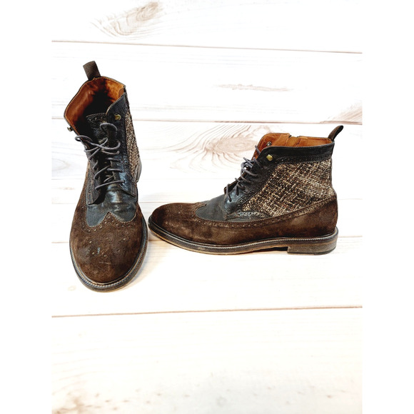J & M Mens Brown Round Toe Block Heel Zip Up Leather Boots Shoes 10.5 M - Picture 1 of 16